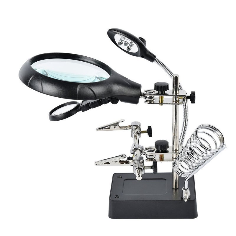Dandelion 2.5X 7.5X 10X LED Light Magnifier Soldering Station,Magnifying Desk Lamp Helping Hand Repair Clamp Alligator Auxiliary Clip Stand Desktop Magnify Glass for Painting Miniature,Jewelry Pieces - Image 1
